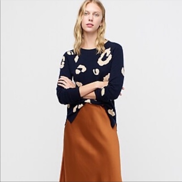 J. Crew Everyday 100% Cashmere Sweater Navy Leopard - Picture 3 of 11